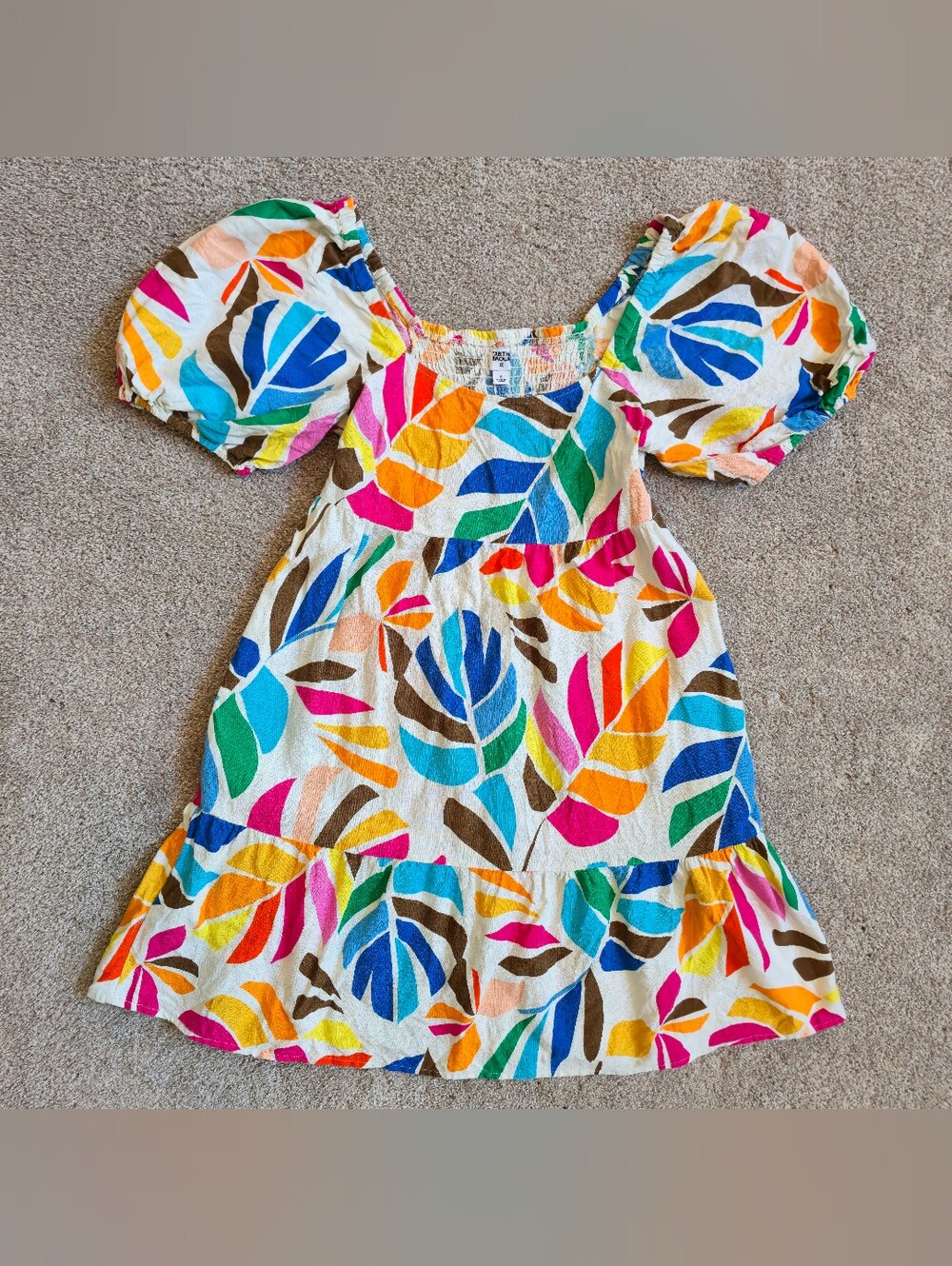 Tabitha Brown X Target Colorful Puff Sleeve Botanical Mini Dress Small Linen
